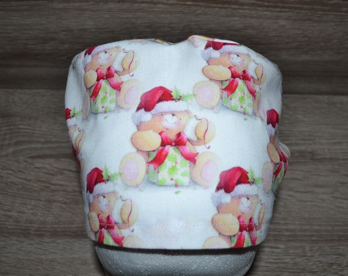 Surgical cap with Christmas bear design, scrub cap, bandana, cosmetic cap, peeling cap, chef's hat, bear surgical cap, Christmas surgical caps, winter cap