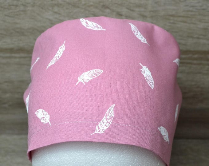 Surgical cap feathers, scrub cap, bandana, cosmetic cap, chef's cap, peeling cap, surgical cap old pink with feathers, feather cap, handmade