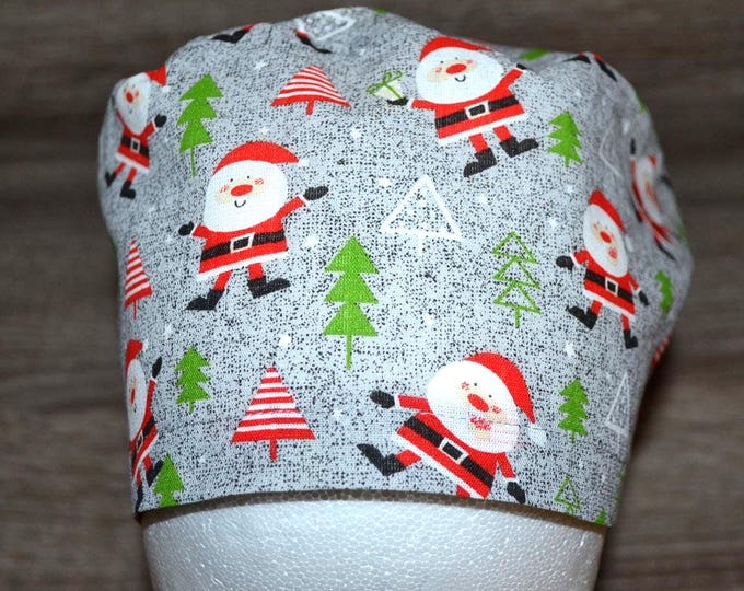 Surgical cap Santa Claus, scrub cap, bandana, cosmetic cap, peeling cap, grey with Santa Claus, chef's hat, Christmas surgical caps, Santa Claus cap