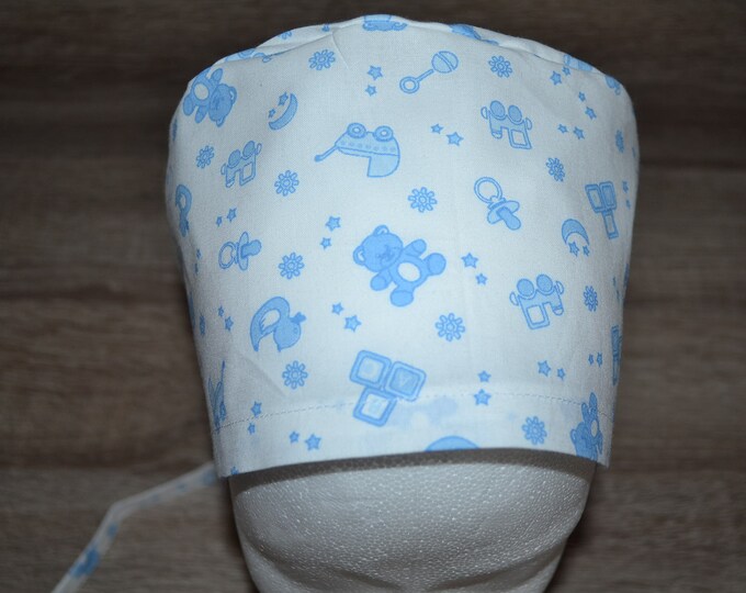 Surgical cap baby, scrub cap, bandana, cosmetic cap, chef's hat, peeling cap, surgical caps, white baby motifs, handmade