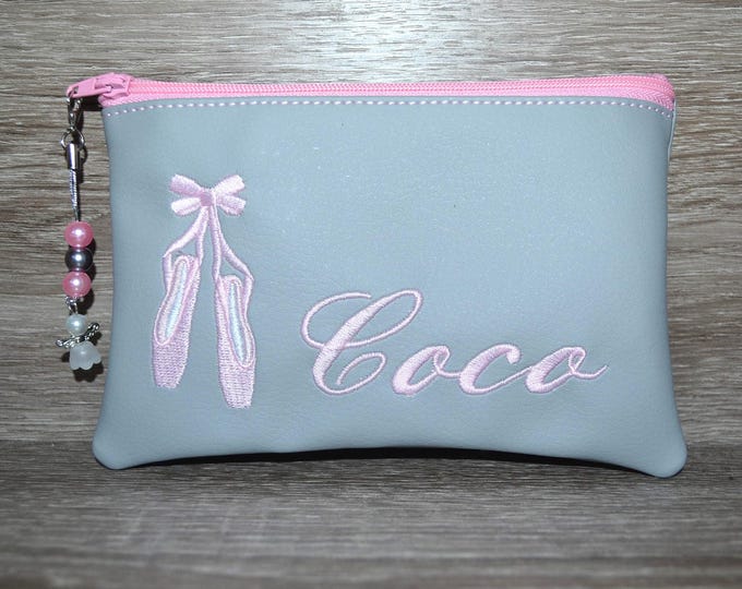 Ballet bag grey imitation leather, cosmetic bag, pouch, beauty bag, hair clip bag, Nessesaire for hair clips, handmade