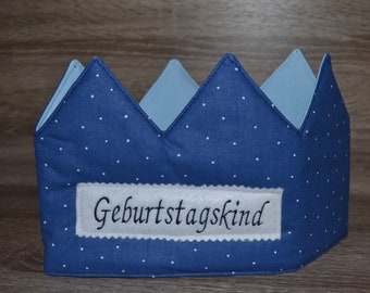 Geburtstagskrone blau, Krone, Kinderkrone, Namenskrone, blau gepunktet, Krone mit Namen, Geburtstagskrone mit Namen, Kindergeburtstag,