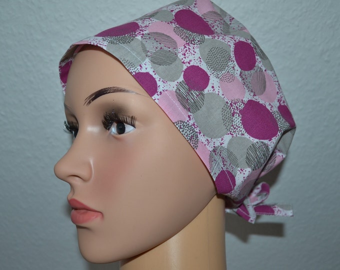 Surgical cap circles with terry cloth band, scrub cap, cosmetic cap, cooking cap, bandana, peeling cap, colorful circles, handmade
