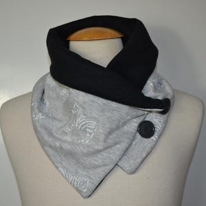 Button loop zebra, button loops, loops, scarf, scarf with buttons, cotton jersey black fleece, button loop zebras, loop, handmade
