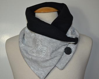 Zebra knooplus, knooplussen, lussen, sjaal, sjaal met knopen, katoenen jersey zwarte fleece, zebra knooplus, lus, handgemaakt