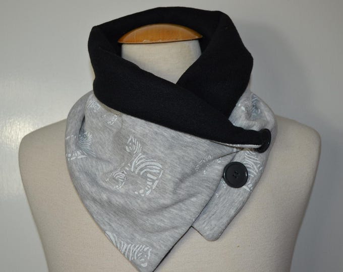 Button loop zebra, button loops, loops, scarf, scarf with buttons, cotton jersey black fleece, button loop zebras, loop, handmade