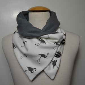 Button loop flamingo, button loops, loops, scarf, scarf with buttons, cotton jersey gray fleece, button loop flamingos, loop, handmade