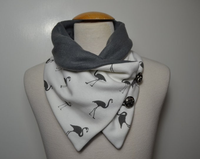 Button loop flamingo, button loops, loops, scarf, scarf with buttons, cotton jersey gray fleece, button loop flamingos, loop, handmade