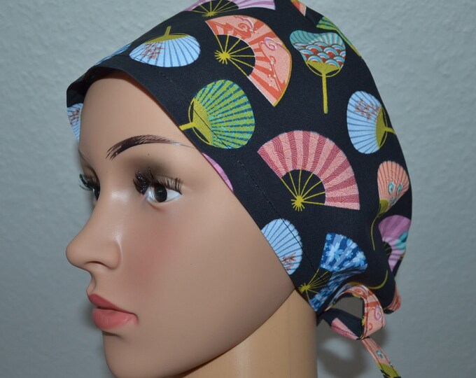 Surgical cap compartments with terry cloth band, scrub cap, cosmetic cap, cooking cap, bandana, peeling cap, black with compartments, handmade
