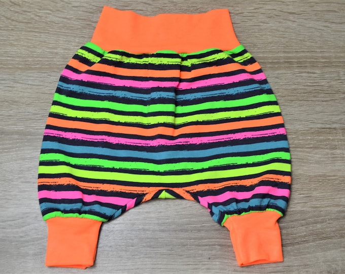 Pump pants neon stripes size 50-56 , premature baby pants, baby pants, newborn pants , orange with neon stripes, handmade