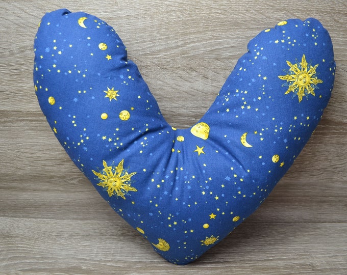 Heart pillow, chest heart pillow, mastectomy pillow, forearm pillow, breast surgery pillow, royal blue with sun, moon & stars, handmade