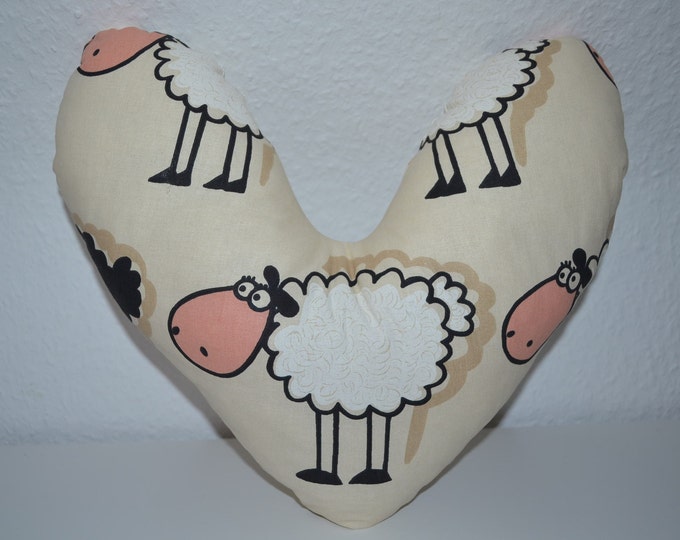 Heart pillow sheep, breast heart pillow, mastectomy pillow, forearm pillow, breast surgery pillow, beige with sheep, handmade