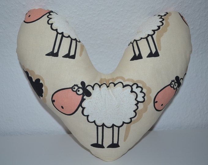 Heart pillow sheep, chest heart pillow, mastectomy pillow, forearm pillow, breast surgery pillow, beige with sheep, handmade