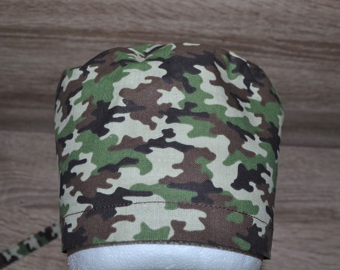 Surgical cap camouflage, scrub cap, bandana, cosmetic cap, peeling cap, chef's hat, surgical caps, camouflage green brown, handmade