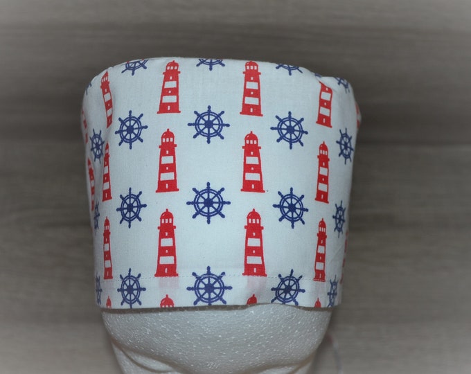 Surgical cap lighthouse with terry cloth band, scrub cap, bandana, peeling cap, chef's cap, cosmetic cap, surgical caps, maritime cap, handmade