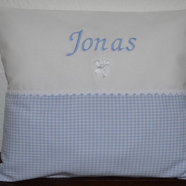 Baptism pillow, birth name pillow, Vichy baptism pillow, Vichy birth pillow, name pillow, checkered children's pillow,