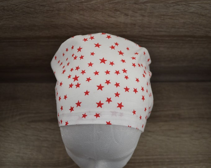 Surgical cap stars, scrub cap, bandana, cosmetic cap, chef's hat, peeling cap, surgical caps, star cap, white with red stars, handmade