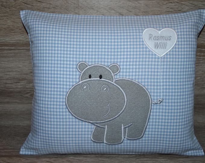 Hippo cushion, name cushion with hippo, cushion with hippo, hippo cushion, hippo cushion, hippo cushion, hippo cushion for children, handmade