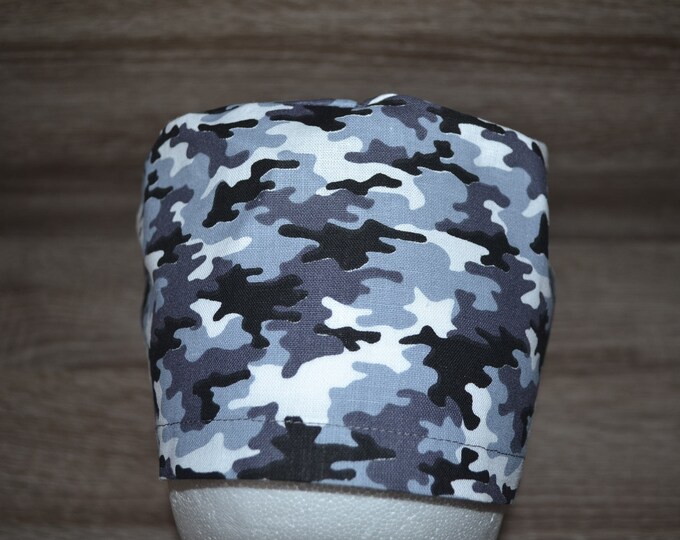 Surgical cap camouflage, scrub cap, bandana, cosmetic cap, chef's hat, scrub cap, surgical caps, camouflage white grey black, handmade