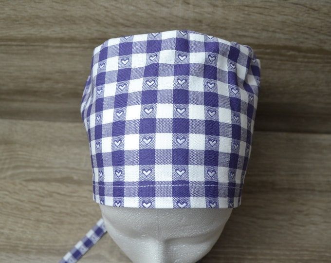 Surgical cap Vichy terry cloth band, scrub cap, cosmetic cap, chef's cap, bandana, peeling cap, surgical caps, purple checkered, handmade