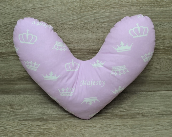 Heart pillow, chest heart pillow, mastectomy pillow, forearm pillow, breast surgery pillow, lilac with white crowns, handmade