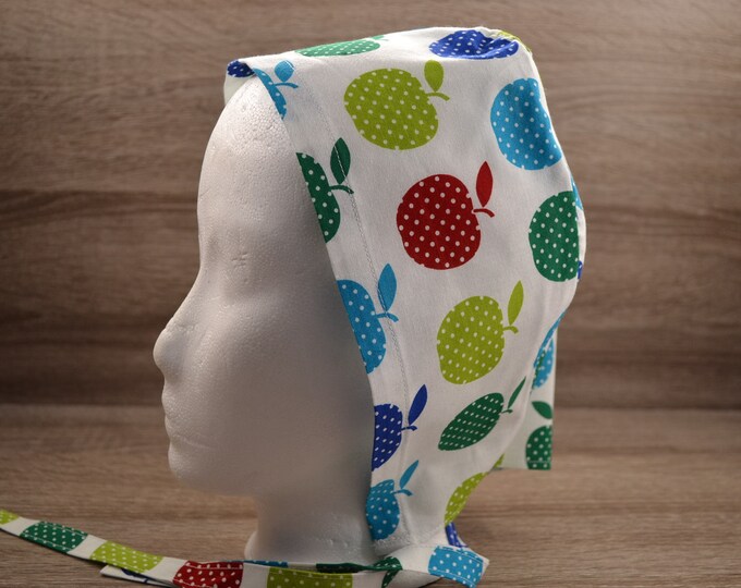 Surgical cap apple terry cloth band, scrub cap, chef's cap, bandana, peeling cap, cosmetic cap, surgical caps, white with apples, handmade