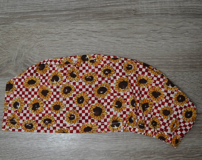 Surgical cap sunflower with RUBBER BAND, chef's hat, surgical caps, bandana, scrub cap, cosmetic cap, checked with flowers, handmade