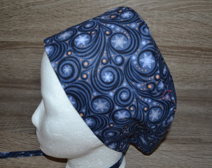 Surgical cap snowflake, scrub cap, bandana, cosmetic cap, peeling cap, chef's hat, blue with snowflakes, surgical caps Christmas, handmade