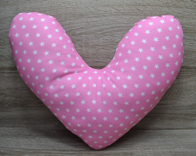 Heart pillow, breast cancer pillow, mastectomy pillow, forearm pillow, breast surgery pillow, pink with stars, belt pillow, handmade