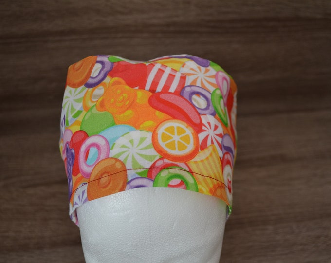 Surgical cap candy, scrub cap, bandana, cosmetic cap, peeling cap, chef's hat, surgical caps, colorful with sweets, handmade