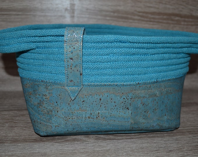 turquoise cork and turquoise cotton cord utensilo, cork bottom silo, utensilo uni turquoise 20x14x13 cm, storage basket,