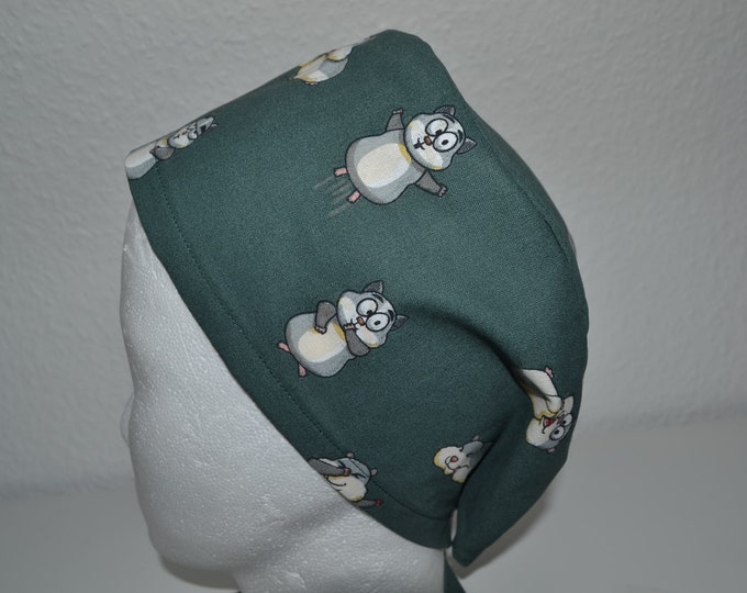 Surgical cap hamster, scrub cap, bandana, cosmetic cap, chef's hat, peeling cap, surgical caps, green with hamsters, handmade