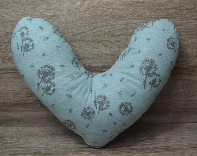 Heart pillow, breast heart pillow, mastectomy pillow, forearm pillow, breast surgery pillow, mint with grey dandelions, handmade