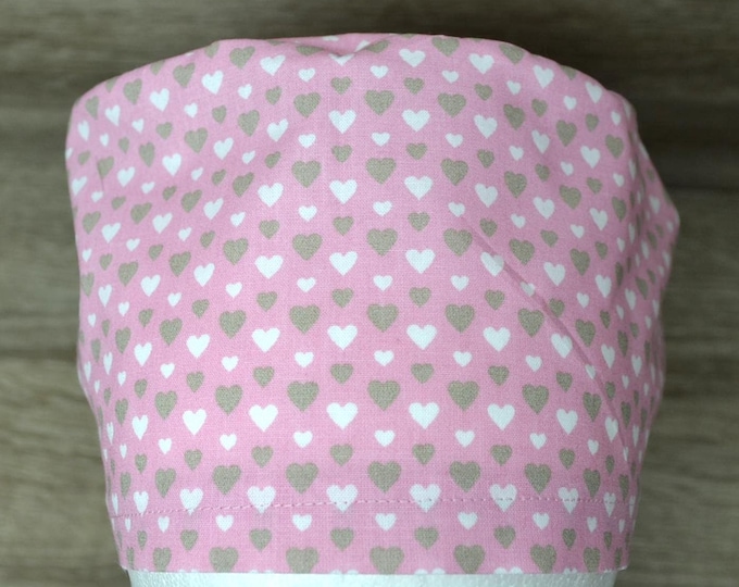 Surgical cap heart, scrub cap, bandana, cosmetic cap, chef's hat, peeling cap, surgical cap pink with hearts, handmade