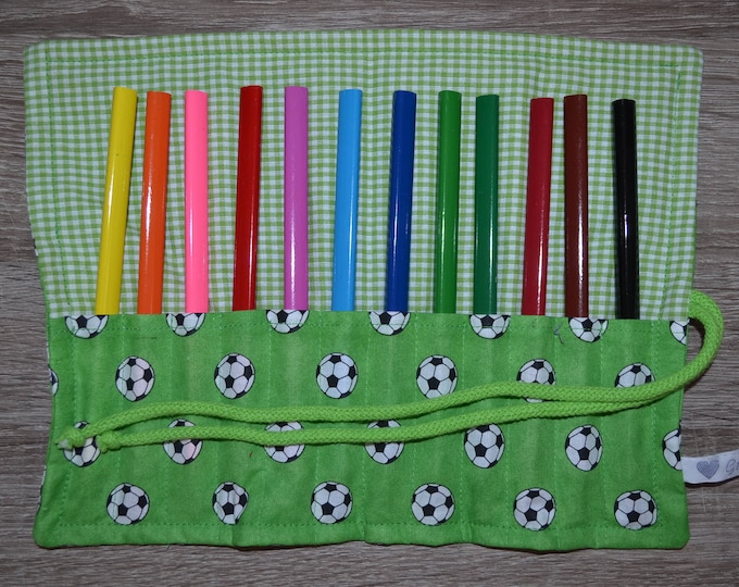 Roll-up pencil case football, pencil roll, pencil case, roll-up pencil case for 12 thick colored pencils, storage pens, handmade