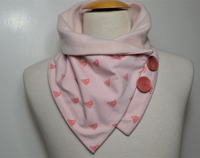 Button loop boats, button loops, loops, scarf, cotton jersey and light pink fleece, loop, wrap scarf, wrap loop, handmade