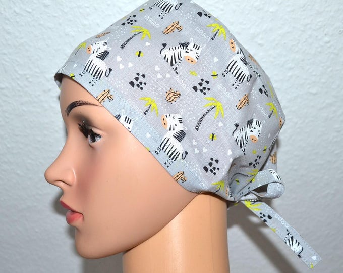 Surgical cap Zebra, scrub cap, cosmetic cap, chef's cap, bandana, peeling cap, surgical cap, grey with zebras, handmade