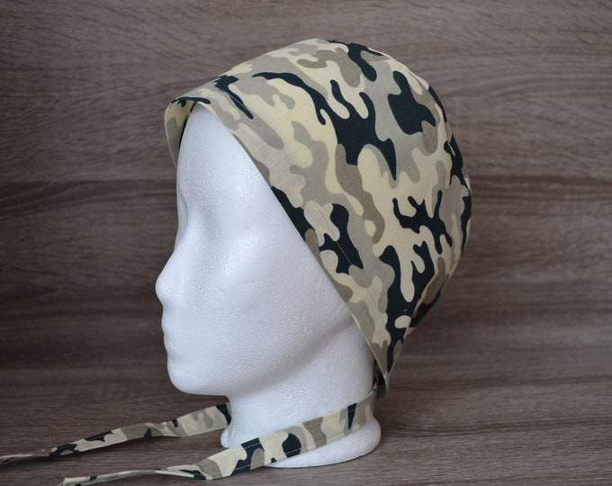 Surgical cap camouflage, scrub cap, bandana, cosmetic cap, chef's hat, peeling cap, surgical caps military, camouflage beige, handmade