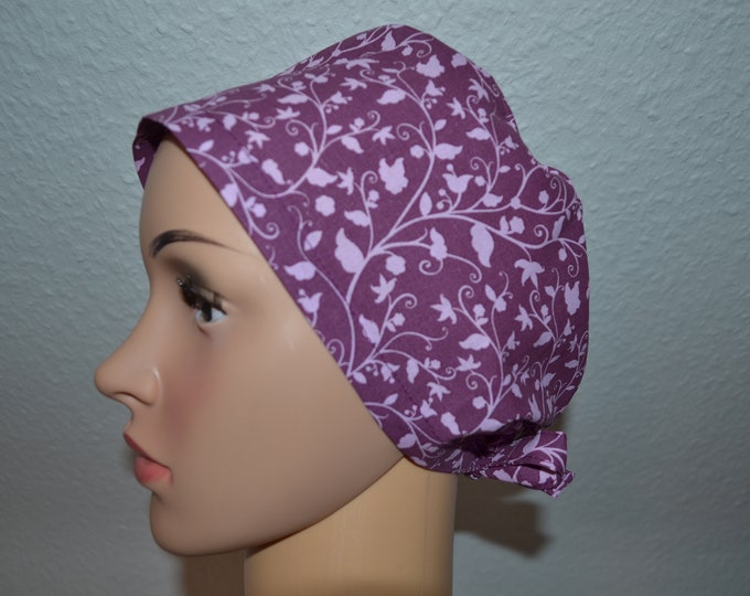 Surgical cap purple tendrils, scrub cap, bandana, cosmetic cap, peeling cap, cooking cap, purple with tendrils, handmade