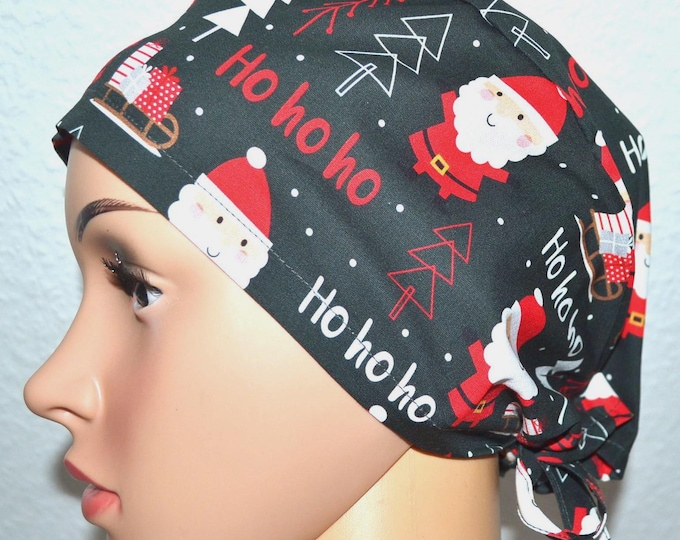 Santa Claus surgical cap, scrub cap, bandana, cosmetic cap, chef's hat, dark green with Santa Claus, Christmas surgical caps, Santa Claus cap