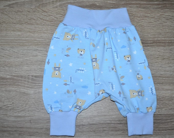 Pump pants bear size. 44-50, bear bloomers, bear bloomers, premature baby pants, baby pants, newborn pants, baby bloomers, light blue bloomers