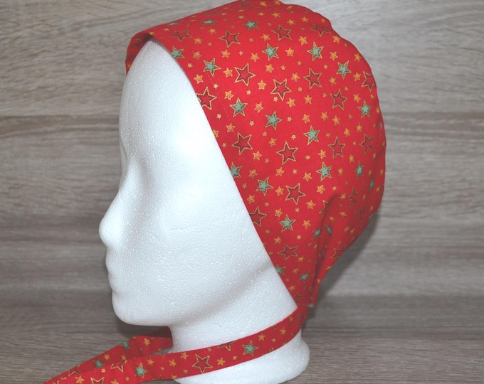 Surgical cap with Christmas star design, scrub cap, bandana, cosmetic cap, peeling cap, chef's hat, red with stars, Christmas surgical caps, star cap