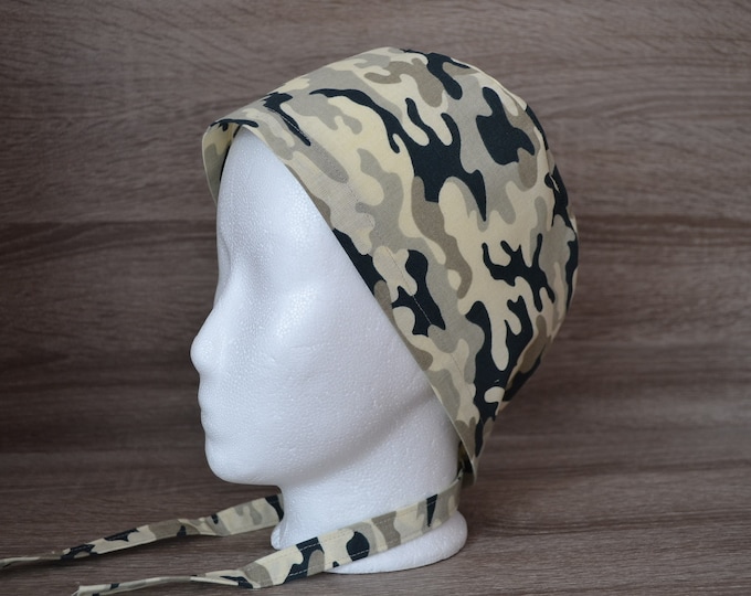 Surgical cap camouflage terry cloth band, scrub cap, chef's cap, bandana, peeling cap, cosmetic cap, surgical caps, camouflage spots beige, military surgical cap