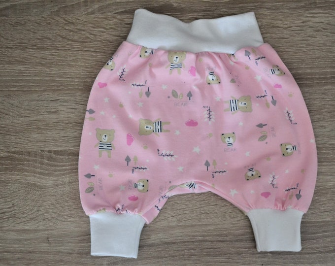 Pump pants bears size. 44-50, bear bloomers, bear bloomers, premature baby pants, baby pants, newborn pants, baby bloomers, pink bloomers with bears