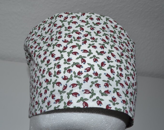 Surgical cap flowers terry cloth band, scrub cap, chef's cap, bandana, peeling cap, cosmetic cap, surgical caps, beige with flowers, handmade
