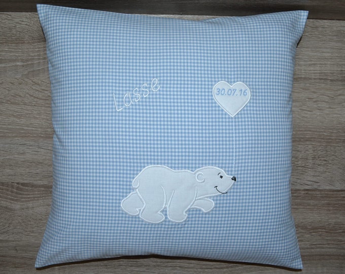 Polar bear pillow 40 x 40 cm, polar bear pillow with name, bear pillow, polar bear birth pillow, polar bear name pillow, polar bear christening pillow, handmade