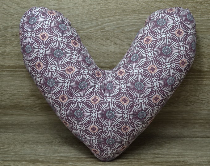 Heart pillow, breast heart pillow, mastectomy pillow, forearm pillow, breast surgery pillow, purple with circles, handmade