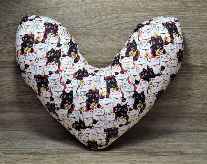 Heart pillow, breast heart pillow, mastectomy pillow, forearm pillow, breast surgery pillow, Asian lucky cat, waving cat, handmade