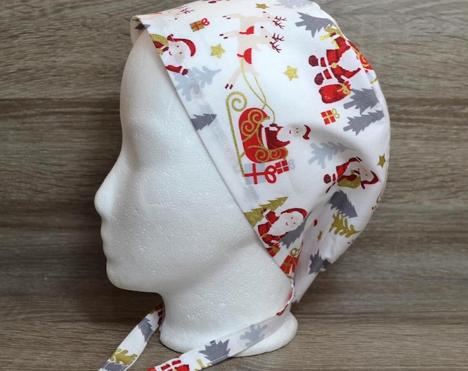 Santa Claus surgical cap with terry cloth band, scrub cap, bandana, cosmetic cap, peeling cap, chef's hat, Christmas surgical caps, Santa Claus cap