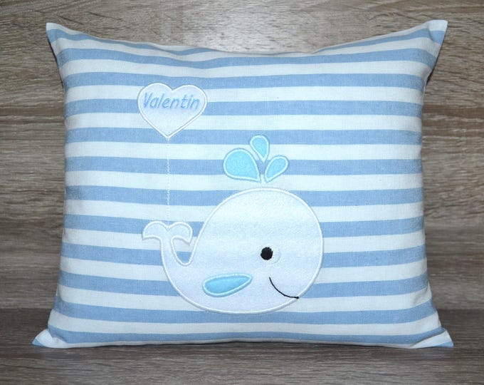 Whale pillow, pillow with whale, whale pillow, whale pillow, name pillow with whale, baptism pillow whale, birth pillow whale,
